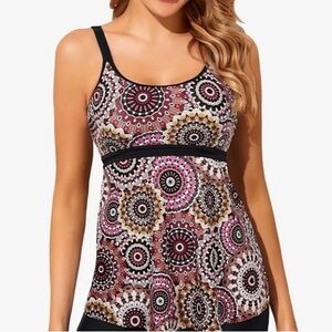 Yonique Brown Mandala Flowy Tankini Top Size Large